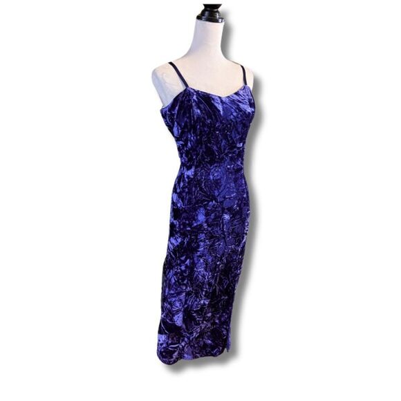 90s Vintage Crushed Velvet Evening Gown in Deep Indigo Blue/Purple, Size L - Picture 6 of 11